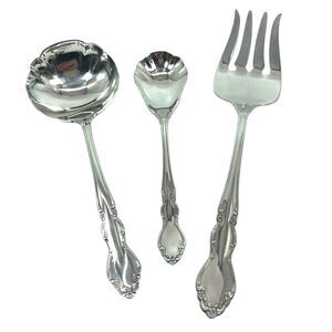 Oneida DOVER Heirloom Stainless Hostess Set of 3 Fork Gravy Ladle Sugar Spoon